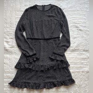 Lulus “Floral to See Black Polka Dot Long Sleeve Mini Dress”